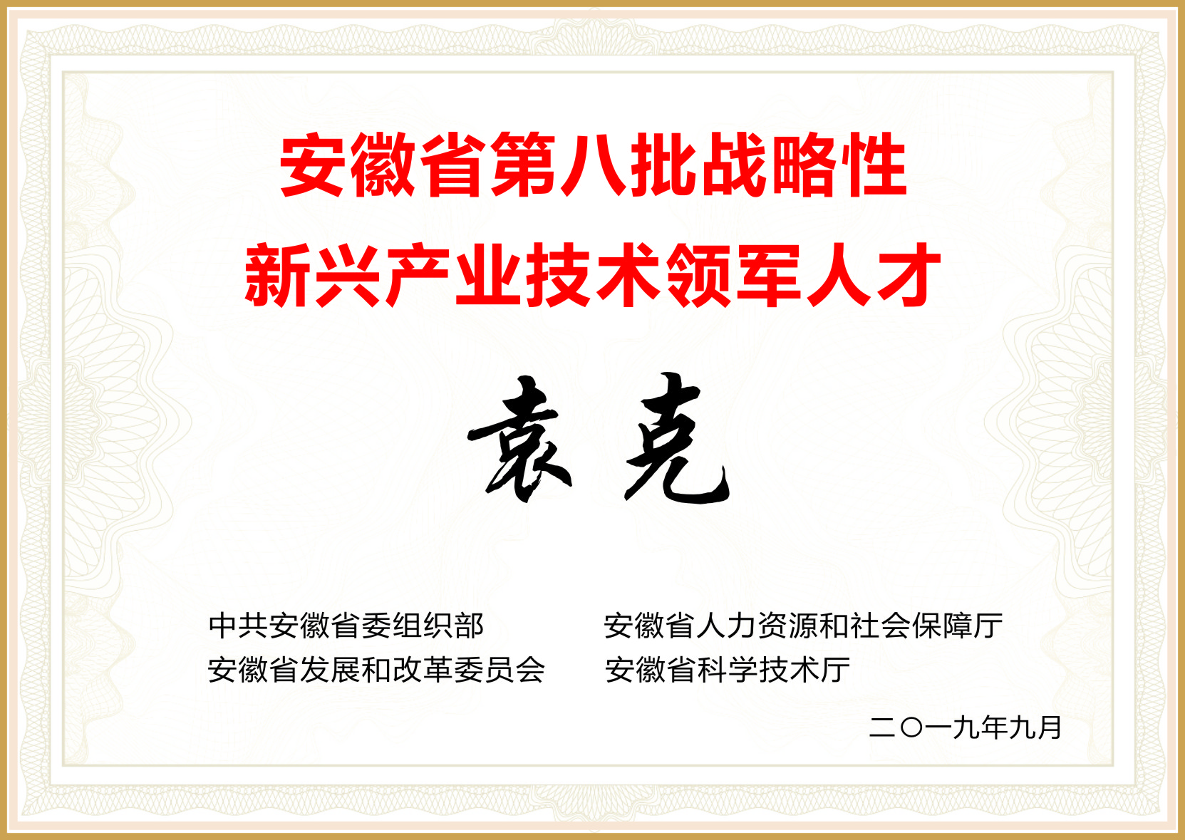 安徽省第八批戰略性新興產業領軍人才